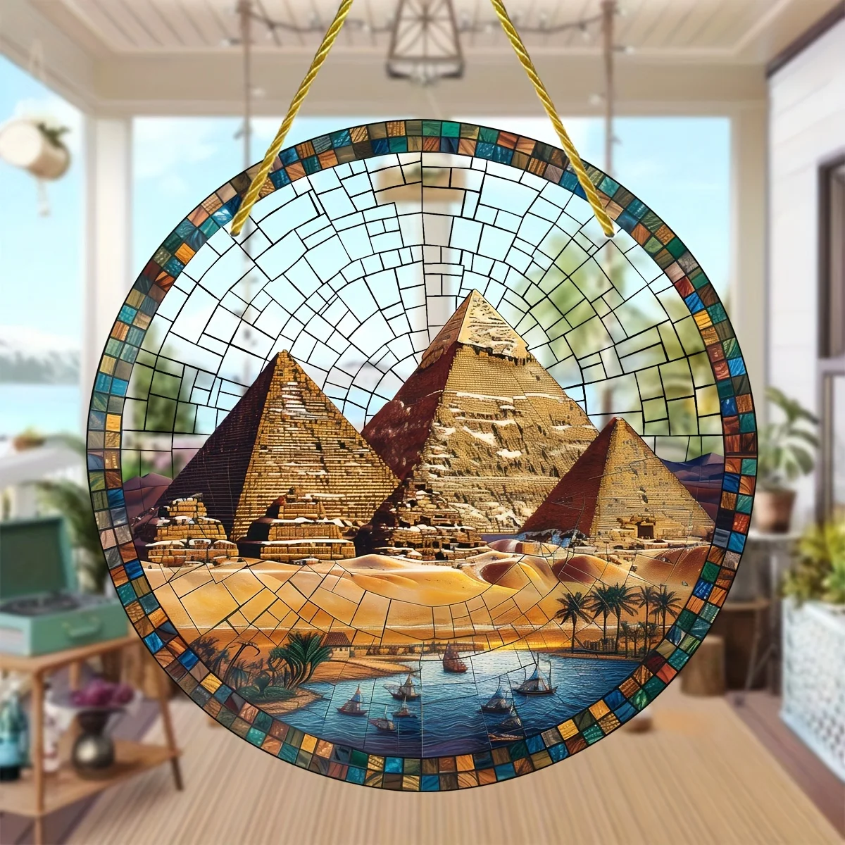Вешалка для окон из витражного стекла с египетскими пирамидами: подходит