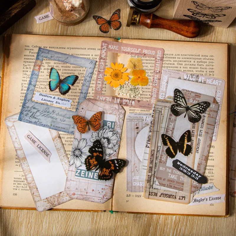 

30Pcs Butterfly Stickers Retro Butterfly Collage Collection Writing Material Decorative Supplies Account Scrapbooking 166*96MM
