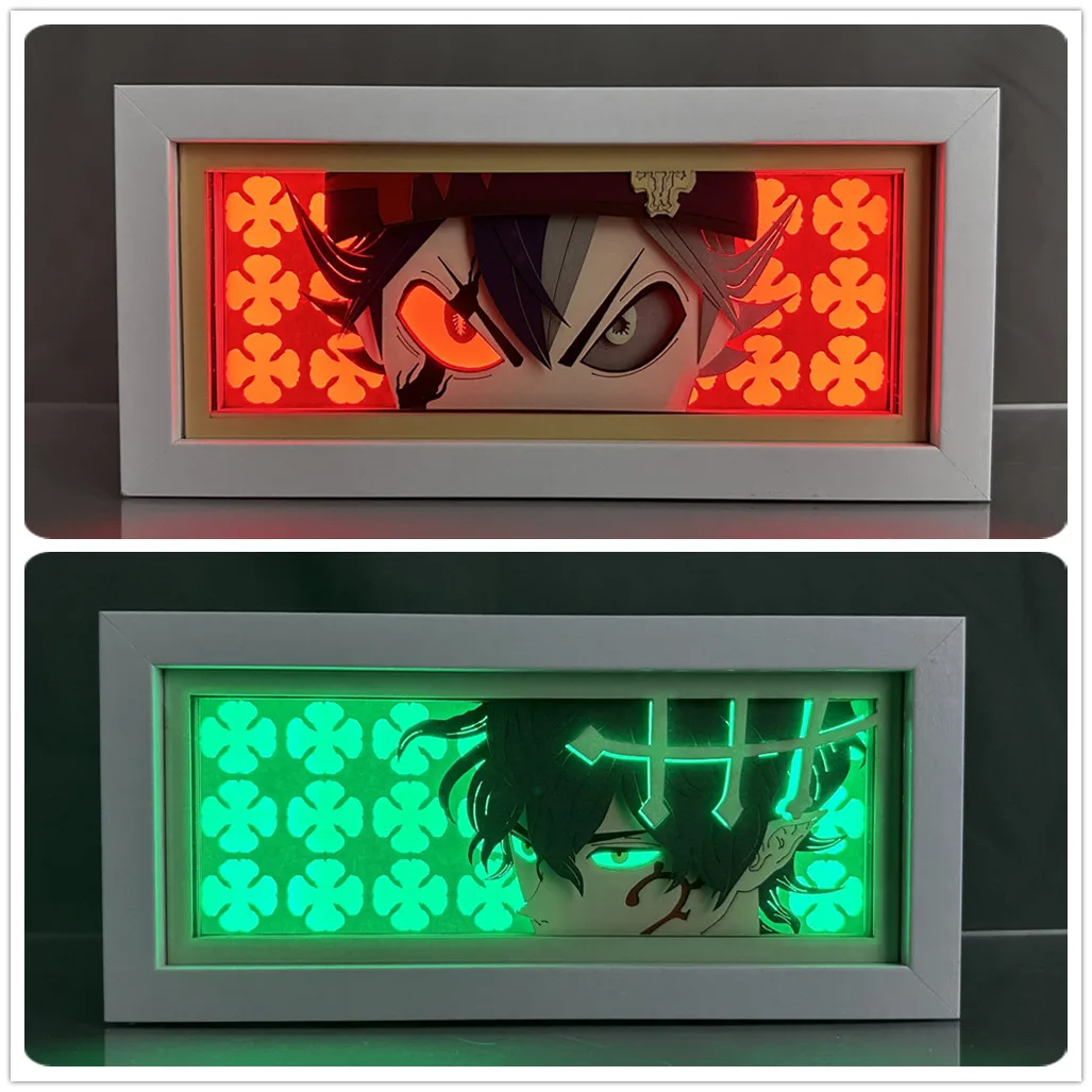 

Paper Cut Shadow Box Black Clover Asta Anime Lightbox for Bedroom Decor Desk Led Light Box Manga Table Lamps Yuno Grinberryall