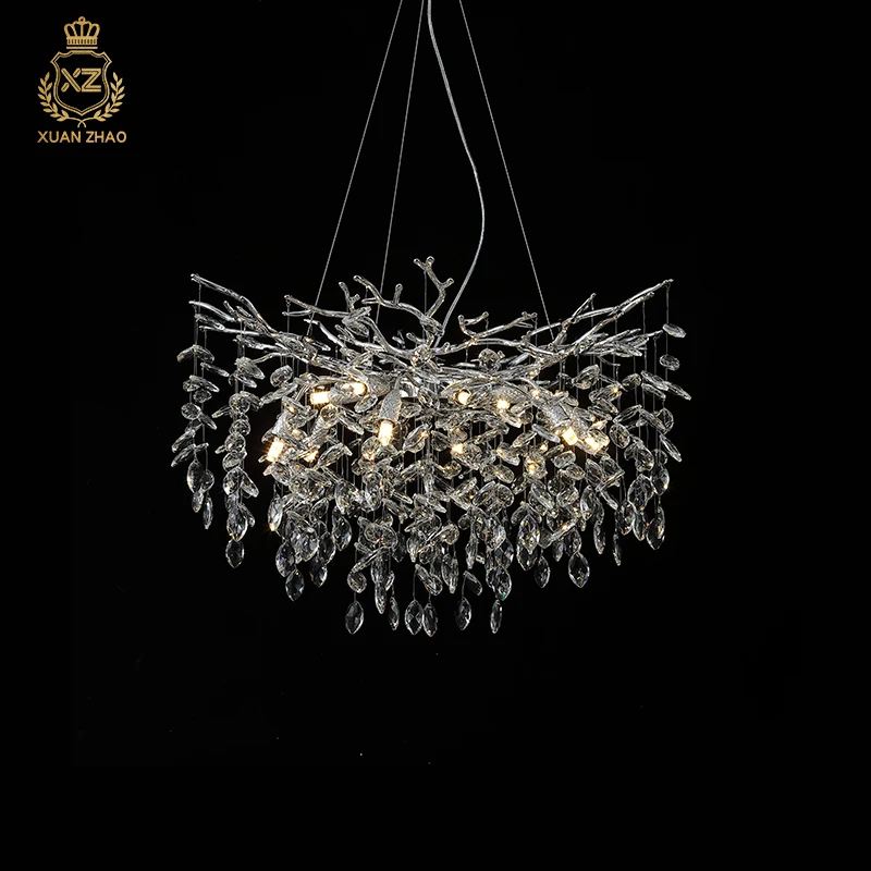 

XUANZHAO Light Luxury Living Room Crystal Chandelier Post-Modern Dining Room Lamp Tassel Glass Villa Aluminum Lighting