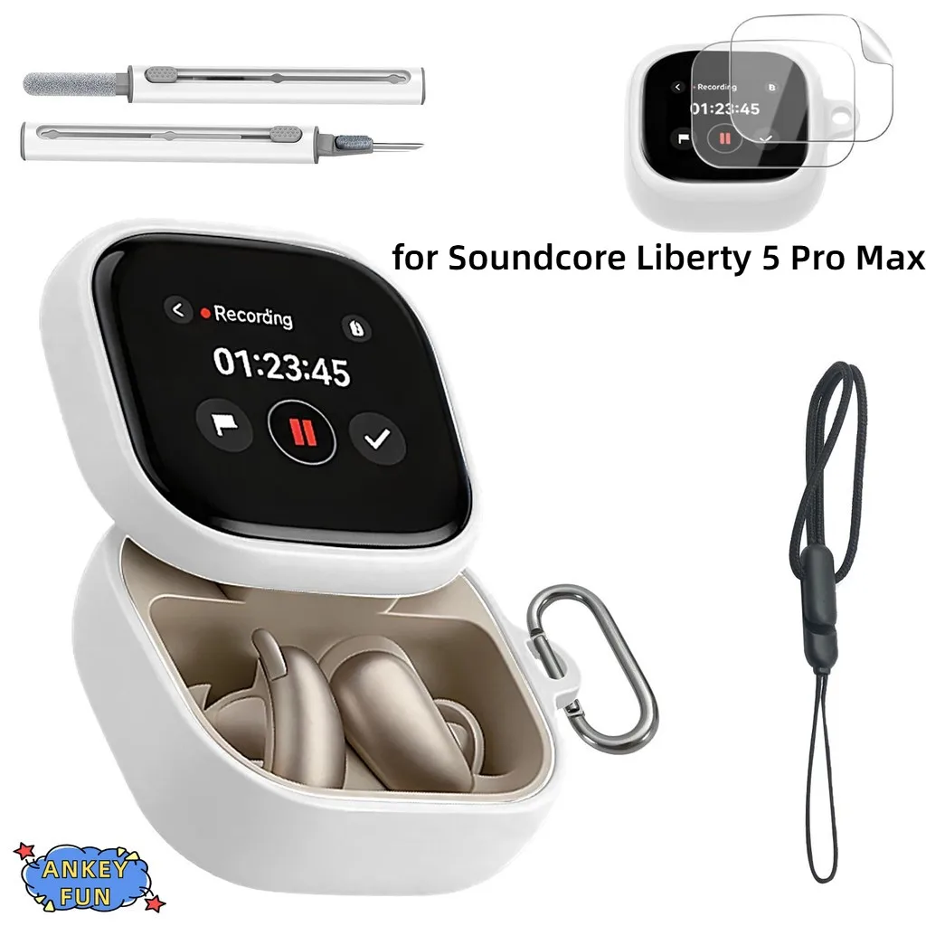Фото Подходит для Bluetooth-наушников Anker Soundcore Liberty 5 Pro Max с силиконовым защитным чехлом и 2 защитными пленками для экрана. №2
