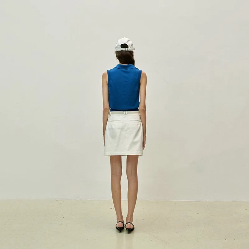 

Top Women 2023 Spring and Summer New Solid Color Lapel Sleeveless Knitted Pullover