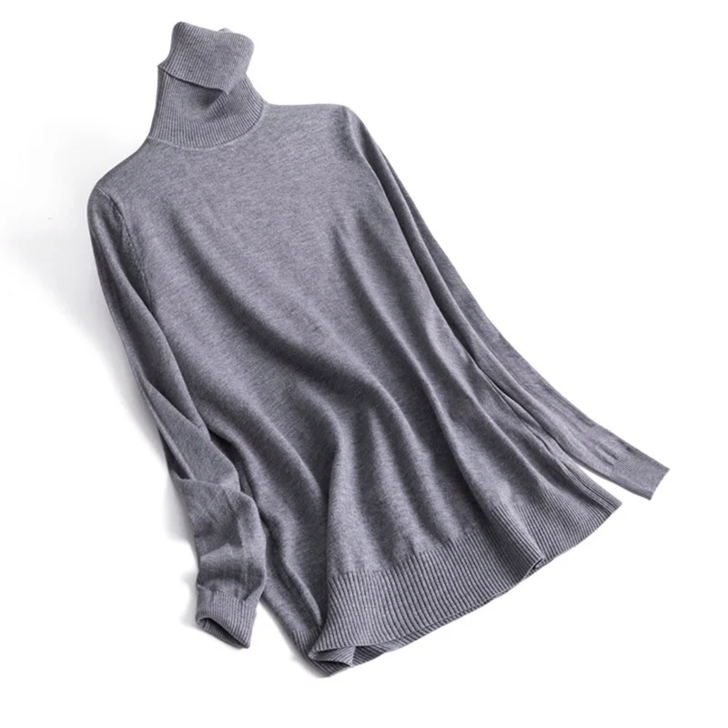 Женская трикотажная рубашка с длинным рукавом и высоким воротником