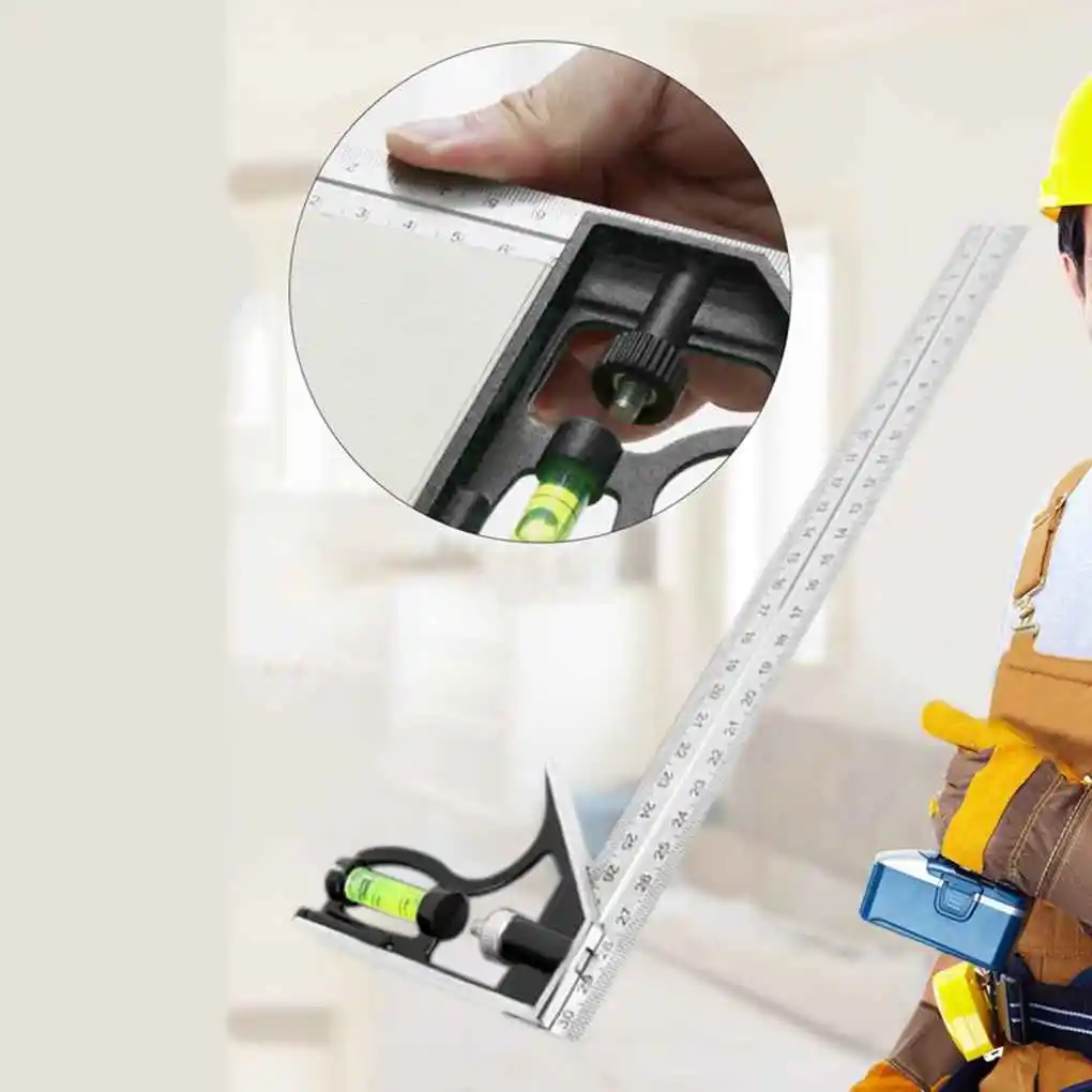 

Stainless Steel 45 Degree Right Angle Horizontal Ruler Adjustable Square Ruler Measuring Tool 30cm