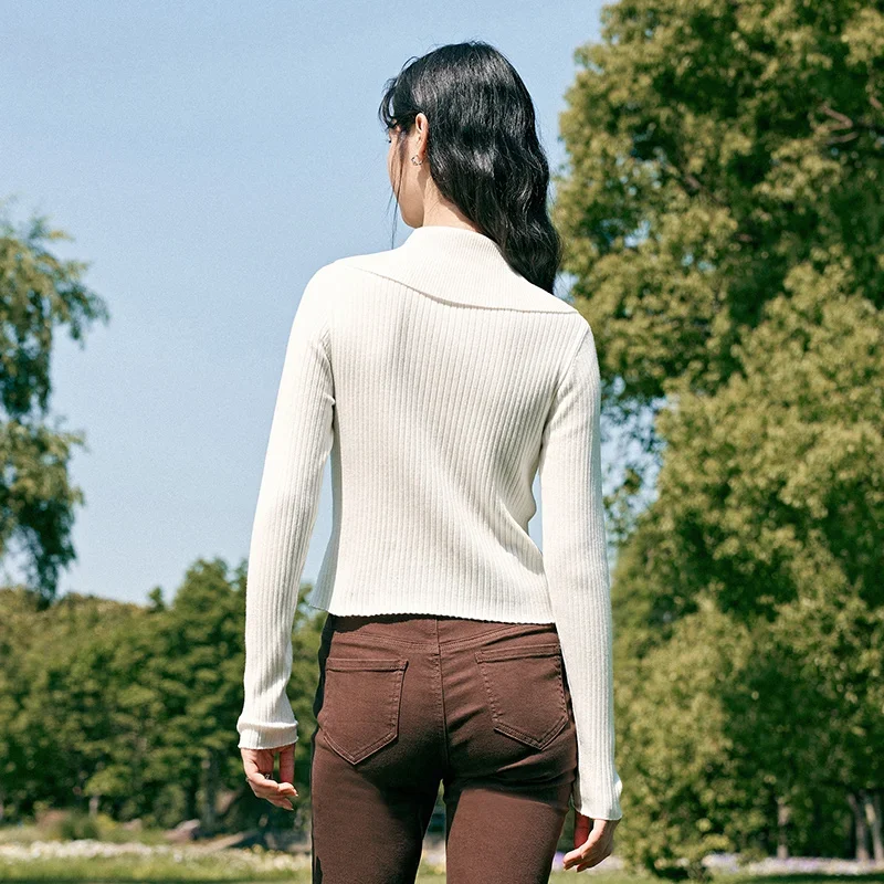 Женский свитер Semir Новинка осени 2023 короткий однотонный Простой Тонкий