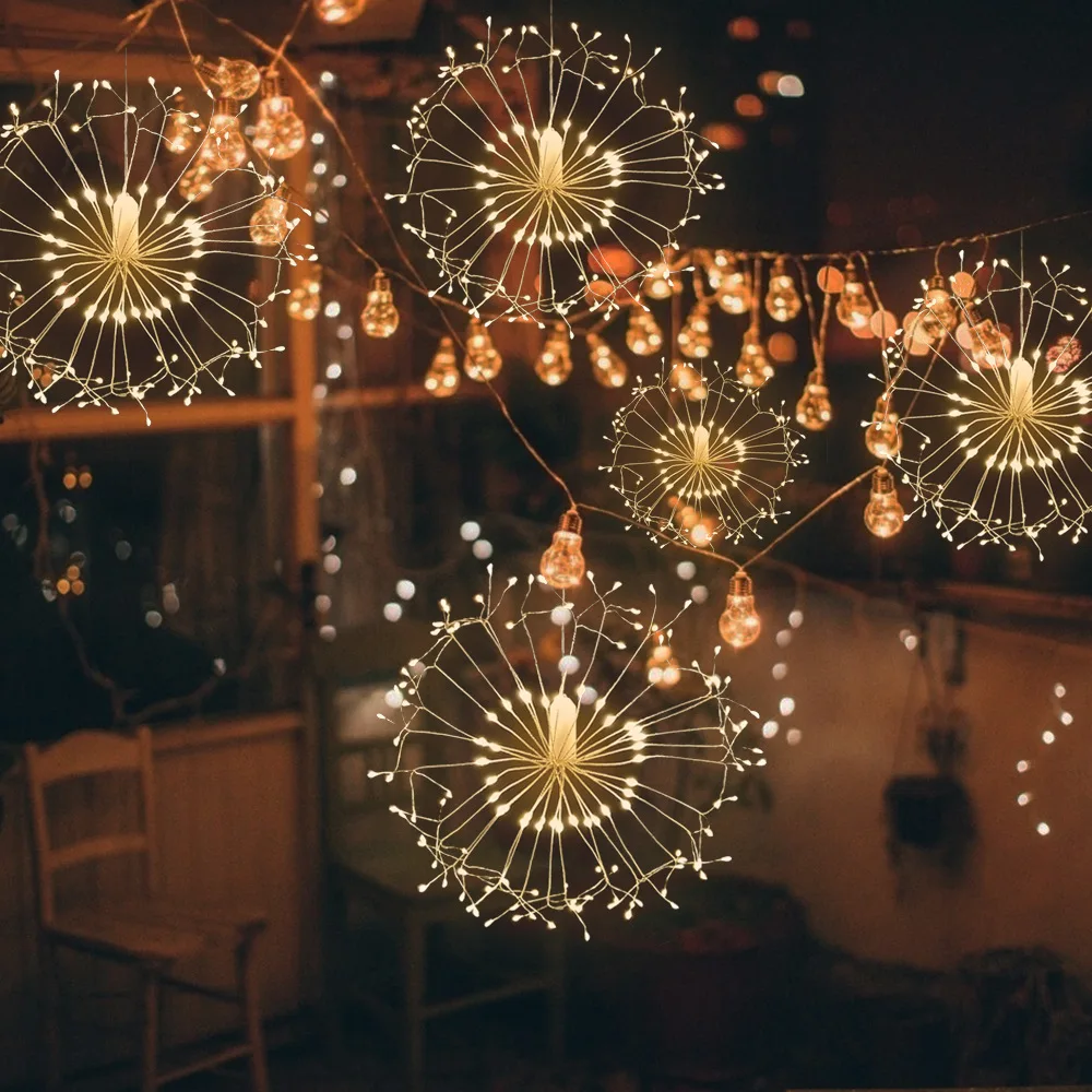 LED Fairy Simulation Lamp Battery Operated Dandelion Chandelier Light for Indoor Hanging Ceiling Festival Outdoor Fence Decor