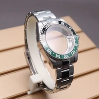 40mm gmt watch case strap parts nh35 nh36 miyota 8215 eta 2824 movement 28 5mm dial sapphire glass blackgreen ceramic bezel