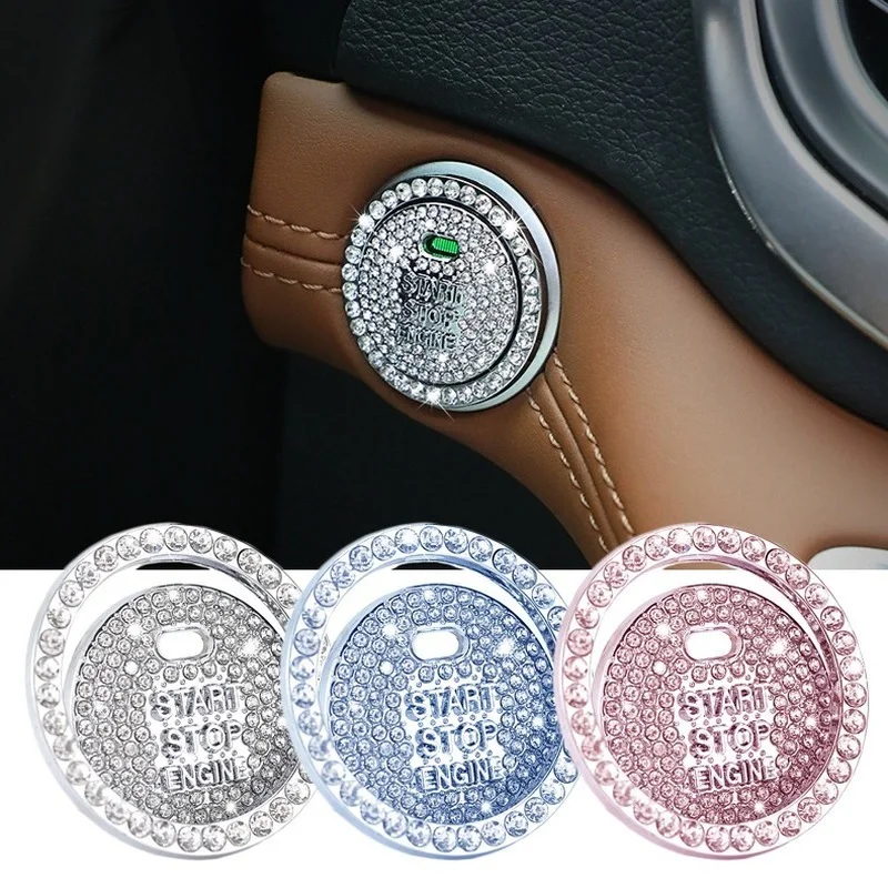 

Car Ignition Rhinestone Decor Stickers Auto Motorcycle Ignition Start Stop Button 3D Metal Diamond Crystal Bling Circle Decals