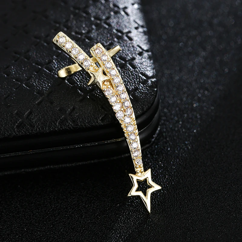 

Fashion Yellow Gold Color Stanless Steel Clip Earrings with Star Cubic Zircon Clip Earings for Girls Student Women In Wedding