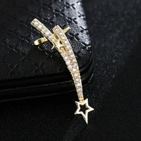 fashion yellow gold color stanless steel clip earrings with star cubic zircon clip earings for girls student women in wedding