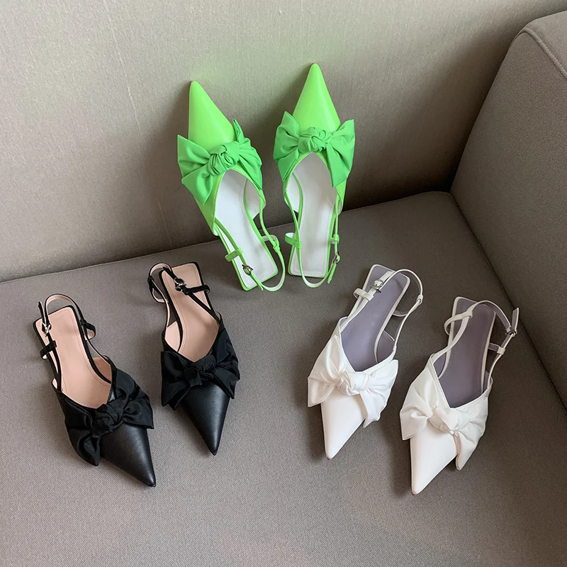 

Pointed Toe Women Sandals Bow Design 2022 New Arrivals Bow Design Flat Heels Back Buckle Strap Party Pumps Outdoor Casual Sandal