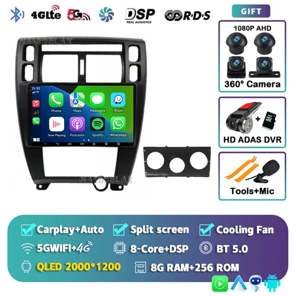 

Android 14 Carplay Auto для Hyundai Tucson 2004 2005 2006 2007 2008 2009, автомобильный радиоприемник, мультимедийный GPS-плеер, стерео видео WIFI + 4G BT