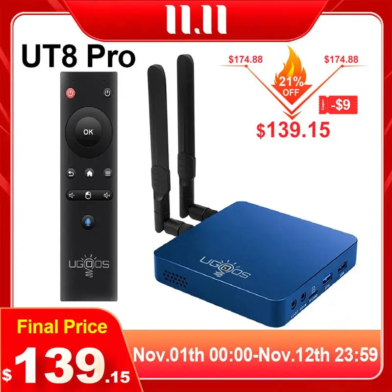 

2022 UGOOS UT8 PRO TV BOX Android 11.0 DDR4 8GB RAM 64GB ROM RK3568 WiFi6 Media Player BT Voice Remote UT8 4G 32G Set Top Box