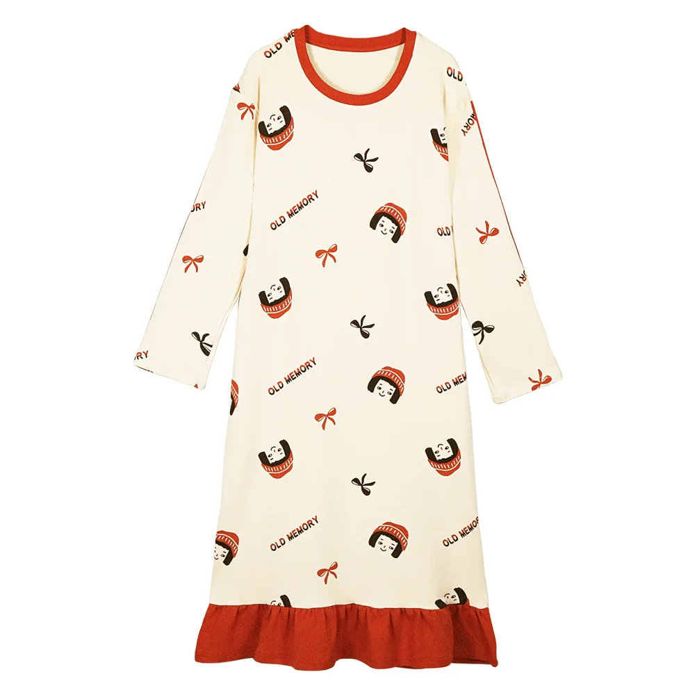 Spring Autumn New Women's Nightdress Long Sleeve Cute Nightdress Home Service Sexy Sleepwear Sleep Tops Night Gown Nightwear