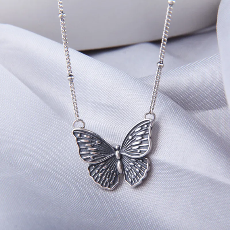 

New Titanium Steel Retro Vintage Butterfly Pendant Women Necklace Steel Sweater Chain Clavicle Chain Stainless Steel Waterproof