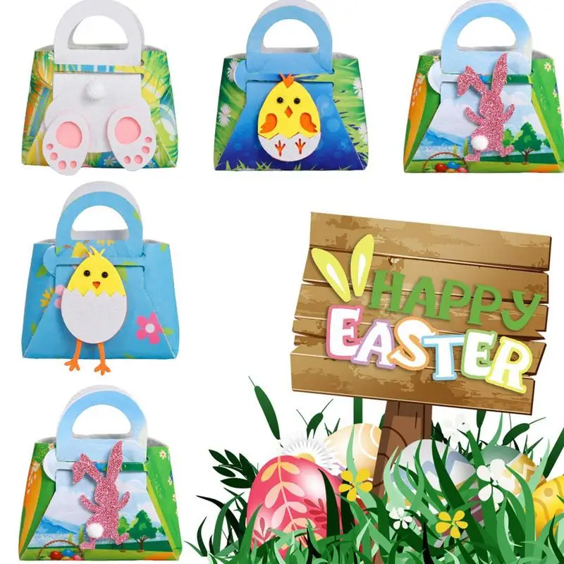 

Happy Easter Bunny Treat Bags Easter Craft Gift Bags with Handles Happy Easter Treat Goodie Bags Kids Egg Hunt Prize Treat Favor
