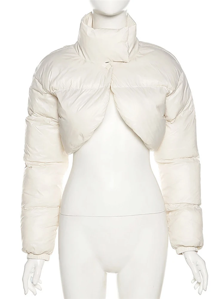 Taruxy Puffer Jackets Winter Coats Women Stand Neck Zipper Crop Jackets Parkas Cotton-padded Coat Warm Outwear Tops White 2022