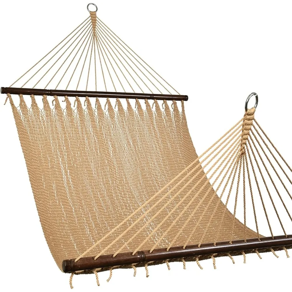 

Lazy Daze 10 FT Double 2 Person Caribbean Rope Hammock, Hand Woven Polyester Hammock Spreader Bars, Extra Large Hammock, Tan