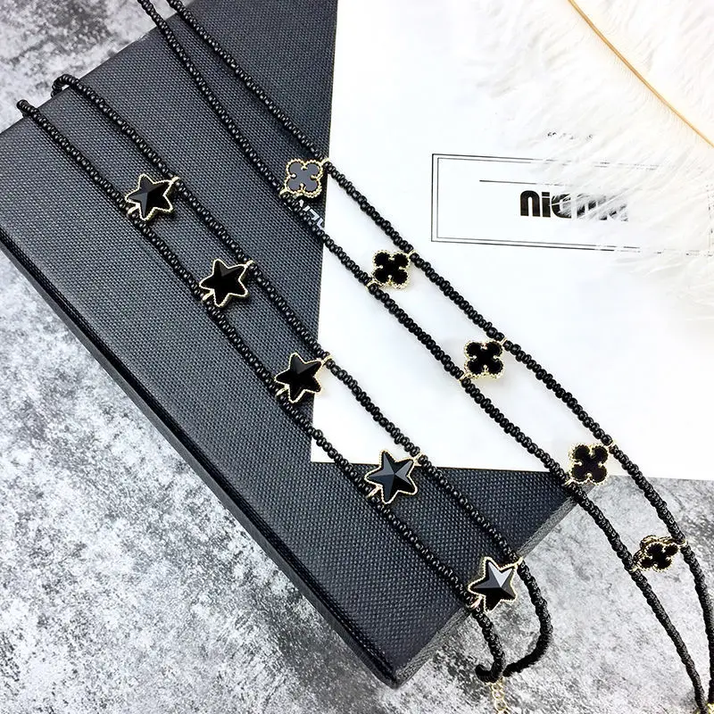 

Disney Double layer black Clover Necklace short sexy accessories neck chain temperament hollow black five pointed star clavicle
