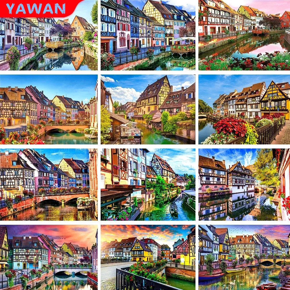 

5D Diamond Painting House Landscape European Art Diamond Mosaic Seaside Landscape Rhinestone Painting Diamond Embroidery Wall Ar