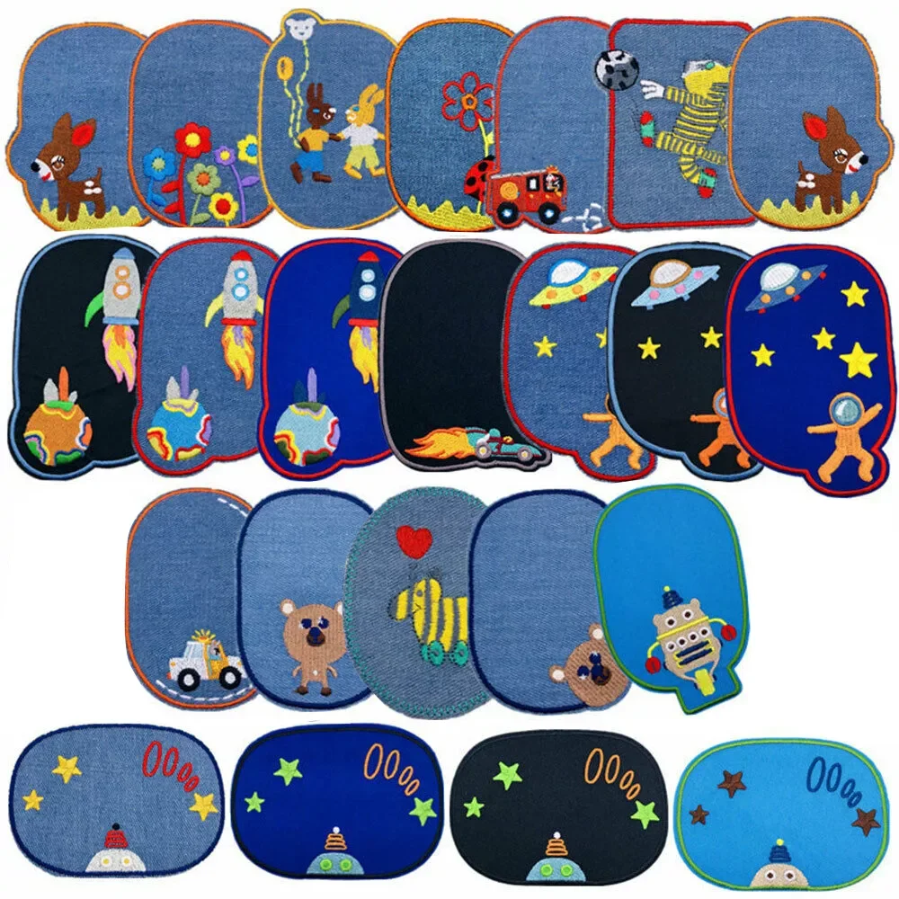 

2022 5Pcs Sewing Repair Elbow Knee Patches Iron On Patch For Clothing Jeans Stripes Stickers Embroidered Badge Children Cloth