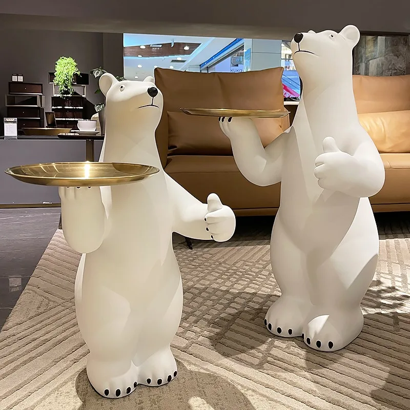 

Oversize Polar Bear Side Table Creative Bear Tray Statues Large Bearbrick Ornament Luxury Living Room Decoration Animal Table