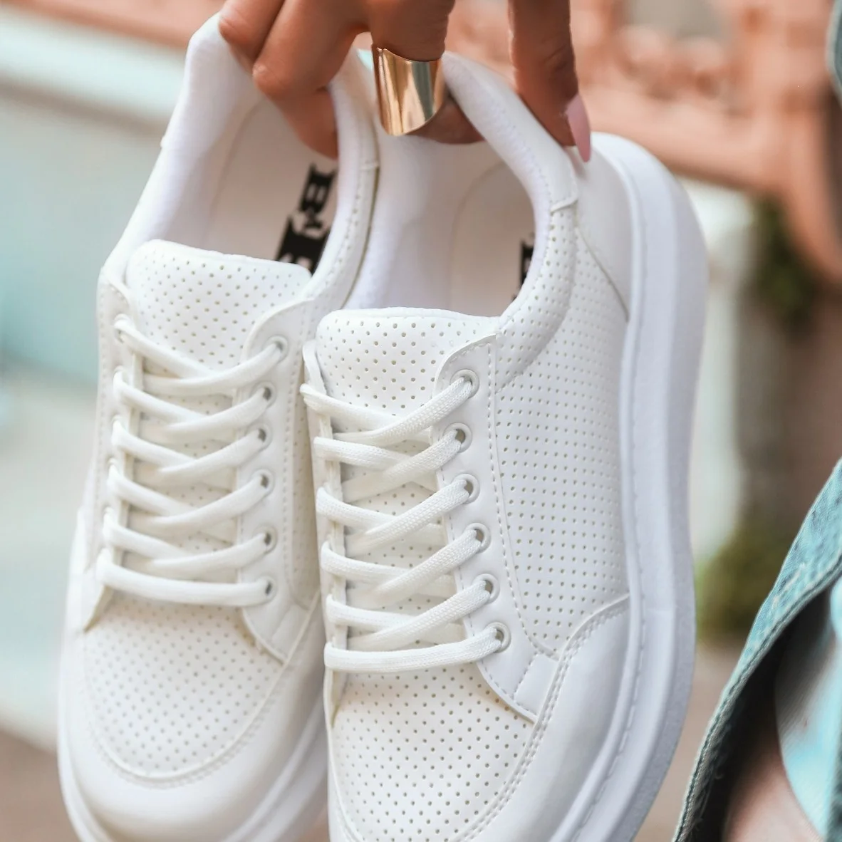 

Tonar Voni White Skin Fishnet Lace-Up Sports Shoes New Season Convenient Seasonal Style Sneaker