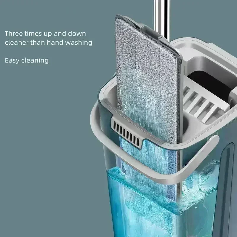 Juego De Fregona Y Cubo Piso Plano Herramienta Limpieza Cocina микрофибра Escurrible Mágico Escalable Sin Marca D