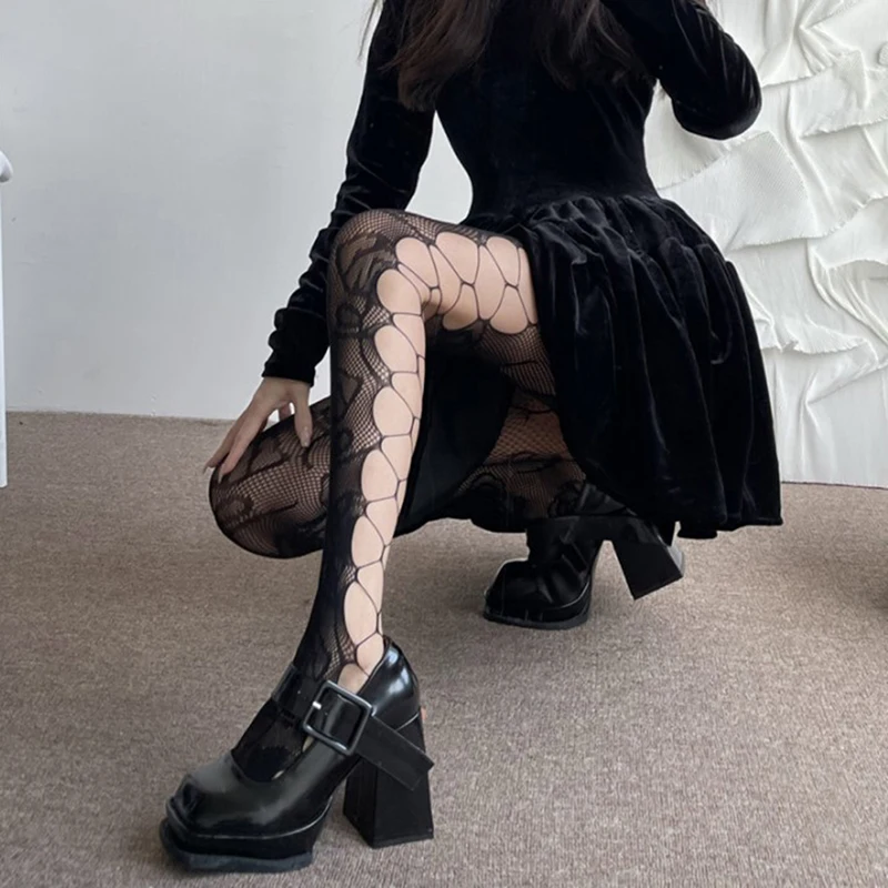 

Classic Lolita Hollowed Out Lace Mesh Stockings Bottomed Pantyhose Women Sexy Japanese Girls Gothic Punk Retro Spider Web Tights
