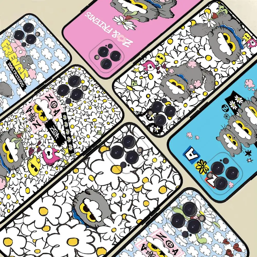 Фото Милый чехол для телефона Z-ZO Friends для iPhone 17 16 15 14 13 12 11 Pro Max Plus mini, силиконовый, черный №2