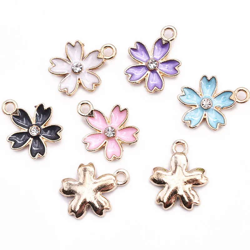 

20pcs 14x17mm Enamel Sakura Crystal Flower Charms Small Pendants for Jewelry Making Necklace Earrings Bracelet Findings
