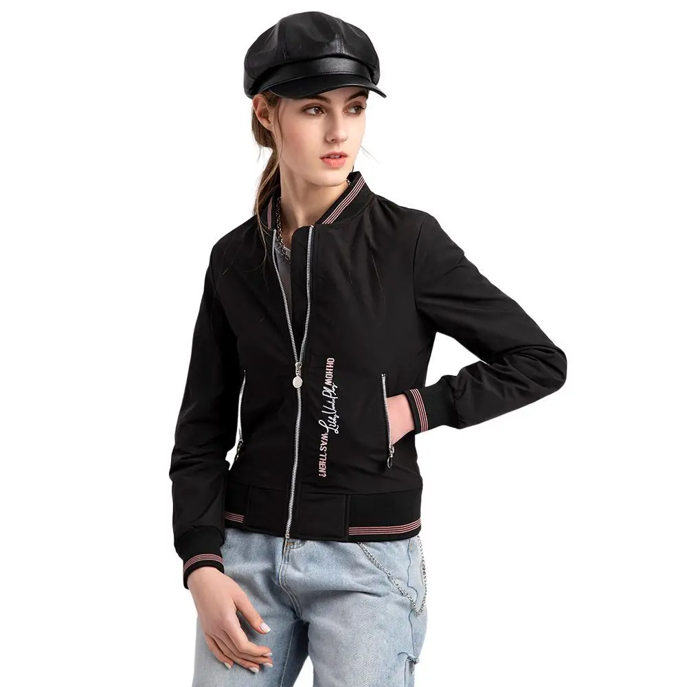 

NEW Fashion Embroidered Flight Suit Spring And Autumn Quilted Jacket Bomber Jacket Stand-up Collar Solid Color Women's Clothing