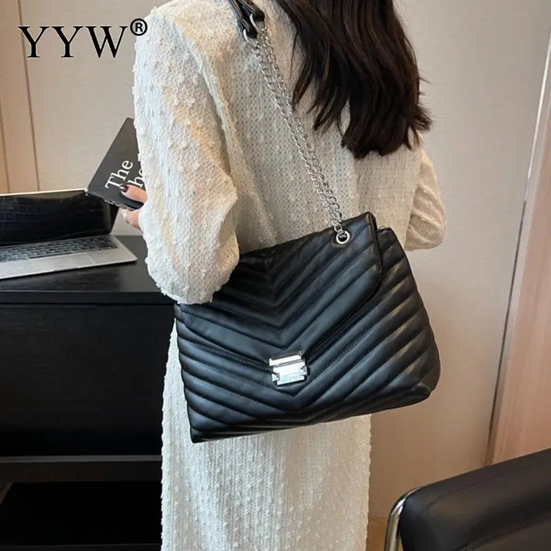 INS Trendy Soft PU Leather Women Handbag Stripes Pattern Pleated Totes Female Flap Clutch Purse Designer Messenger Lanyard Bags