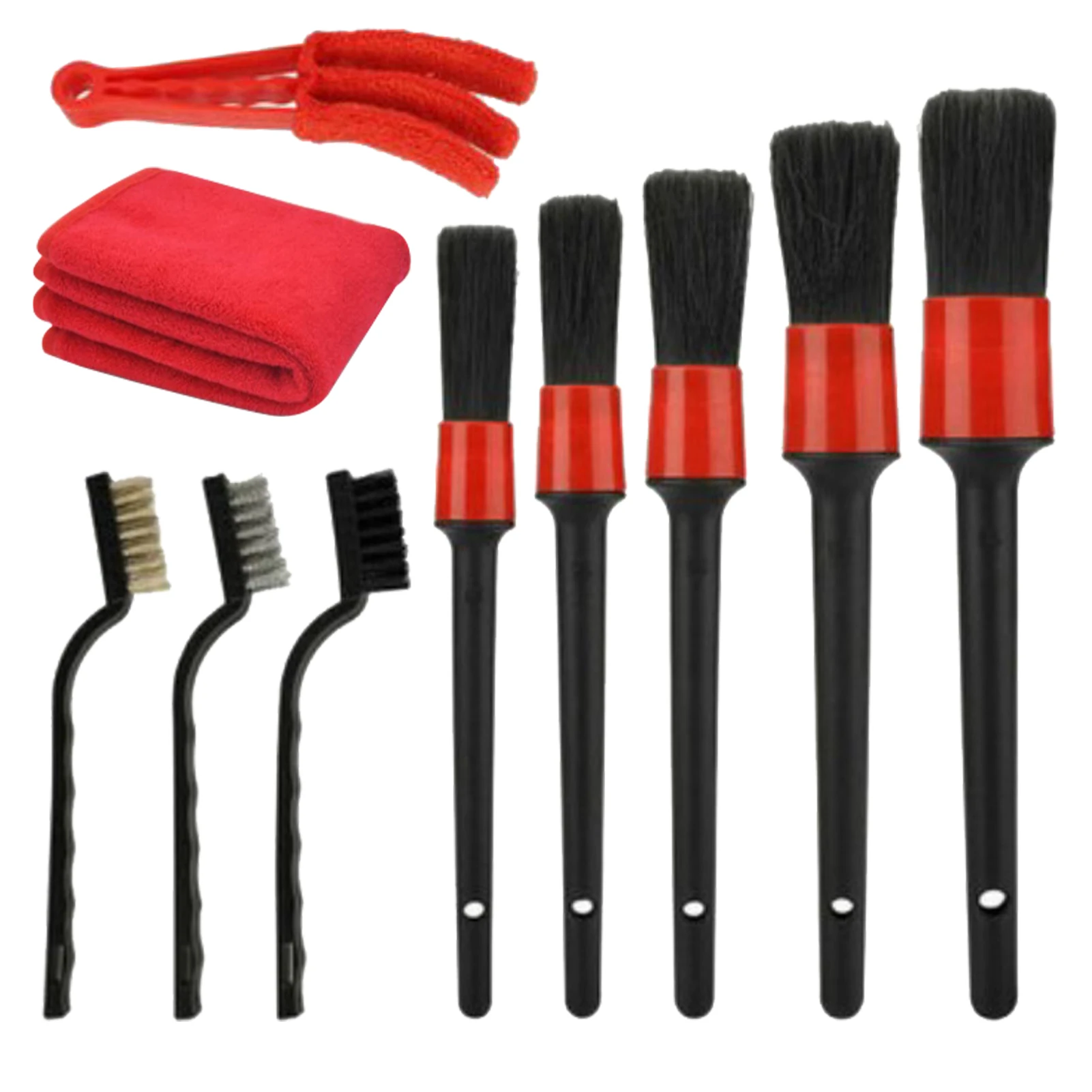 

10pcs Universal Wet Dry With Towel Dashboard Engines Wheel Rim Reusable Tire Interior Exterior Ergonomic Car Detailing Brush Set