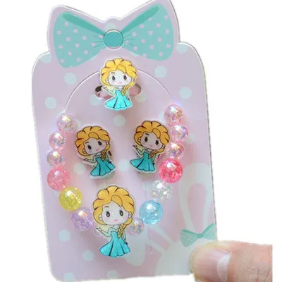 

4pcs Disney Princess Elsa Bracelet Ring Frozen Holiday Gift Girl Jewelry Set