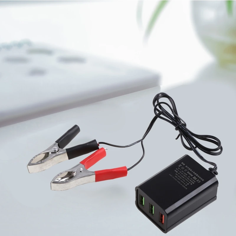 Y1UB 12-24 В QC3.0 USB-адаптер зарядного устройства с зажимом для аккумулятора 3 порта