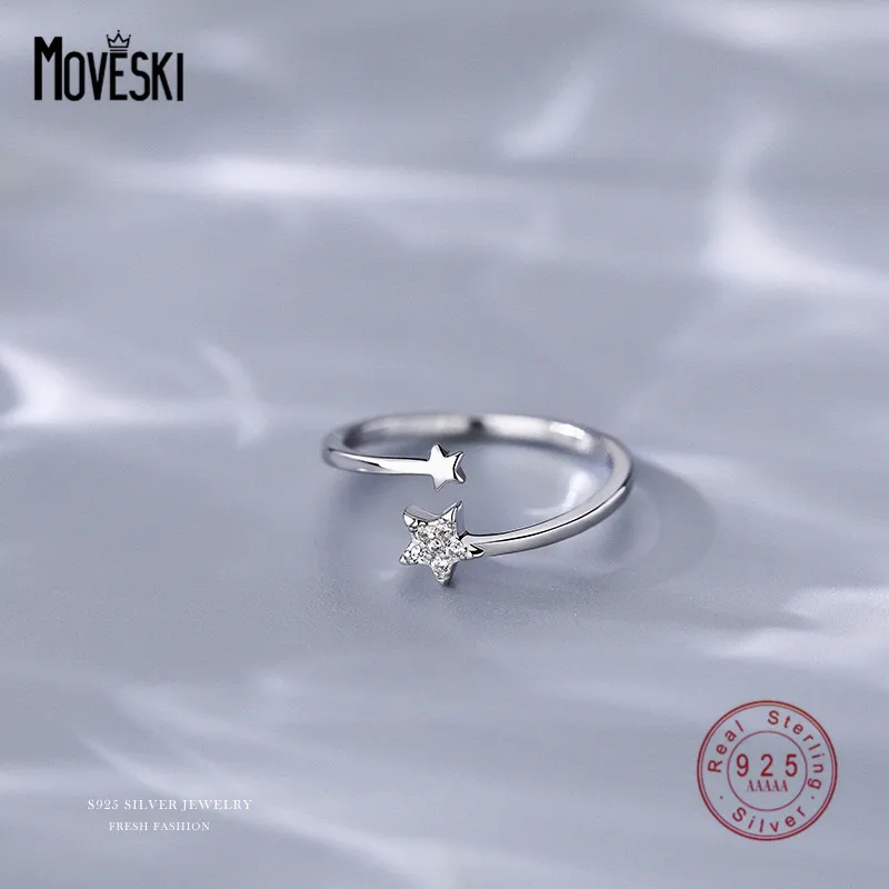 

MOVESKI 925 Sterling Silver Trend Charm Pavé Zircon Star Open Ring Women Sweet Romantic Banquet Gift Jewelry