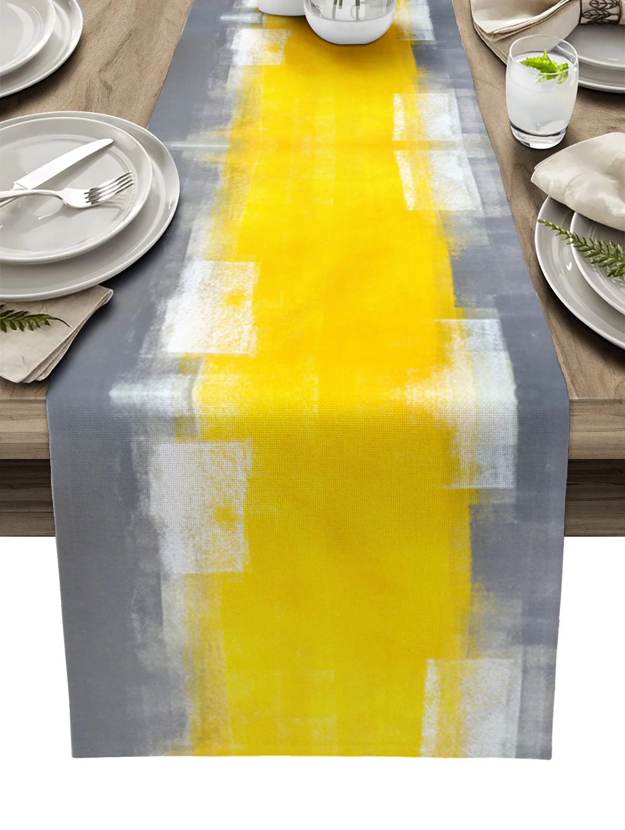 

Желтая серая скатерть с абстрактным рисунком, украшение для дома, украшение для обеденного стола, скатерть с кисточкой