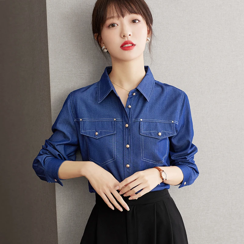 

Retro 2023 New Fashion Women Denim Shirt Long Sleeve Turn Down Collar Casual Female Jean Top Sexy Cardigan Wear