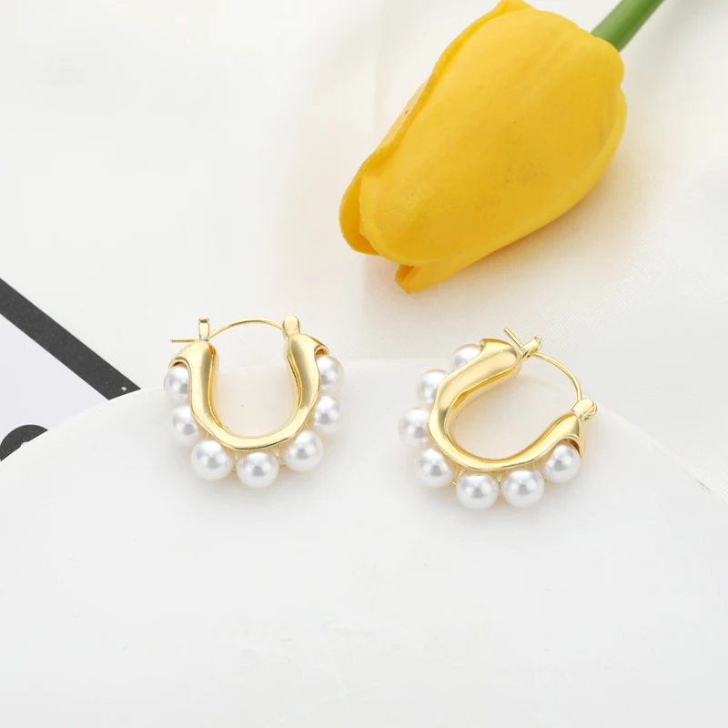 

Needle Earrings for Women Exquisite Gold Color Round Jewelry Gift New High Quality Luxury White Pearl Dangle 925 Silver