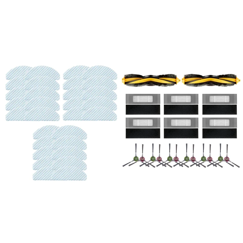 

30 Pcs Vacuum Cleaner Disposable Cleaning Cloth Mop Cloth & 1 Set Vacuum Cleaner Main Brush Side Brush Filter Parts