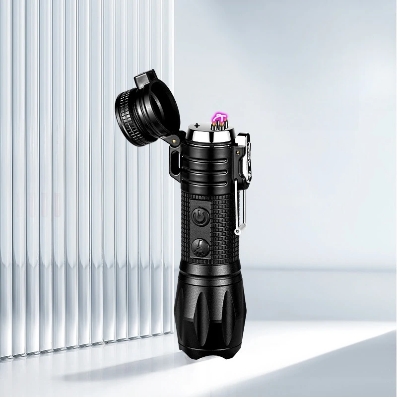 

Metal Outdoor Windproof Pulse Dual Arc USB Rechargeable Portable Lighter Strong Light Flashlight Women's Defense Tools