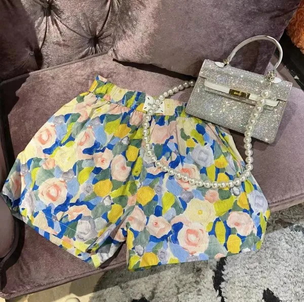 Floral Casual Short Pants Women's Summer 2023 New Beach Shorts High Waist Slimming Wide Leg Versatile Design Color Hot Pants