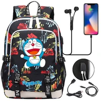 hot doraemon backpack men women usb charging laptop travel backpack teenager student cartoon fashion backpack casual mochila