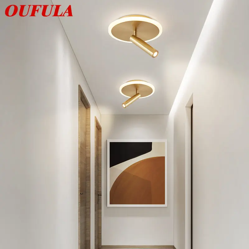 

OUFULA Nordic Brass Lamps for the Ceiling LED Modern Simplicity Gold Rotatable Spotlights for Home Porch Aisle Decor Lighting