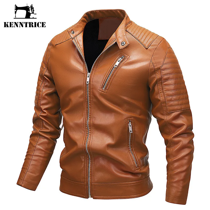 

Kenntrice 2022, мужская куртка из искусственной кожи, Повседневная Теплая мужская модная одежда, трендовые байкерские куртки с воротником-стойкой...
