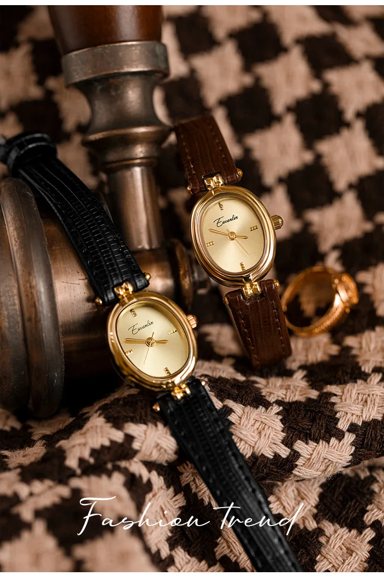 

Women Quartz Watch Luxury Oval Shaped Fashion Roman Numerals Numbers Dial Female Vintage Gold Black Watches Ladies Wristwatch