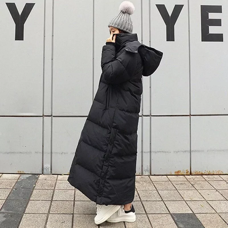 2022New parka Super long jacket female knee winter  jacket woman with thick black coat in winter