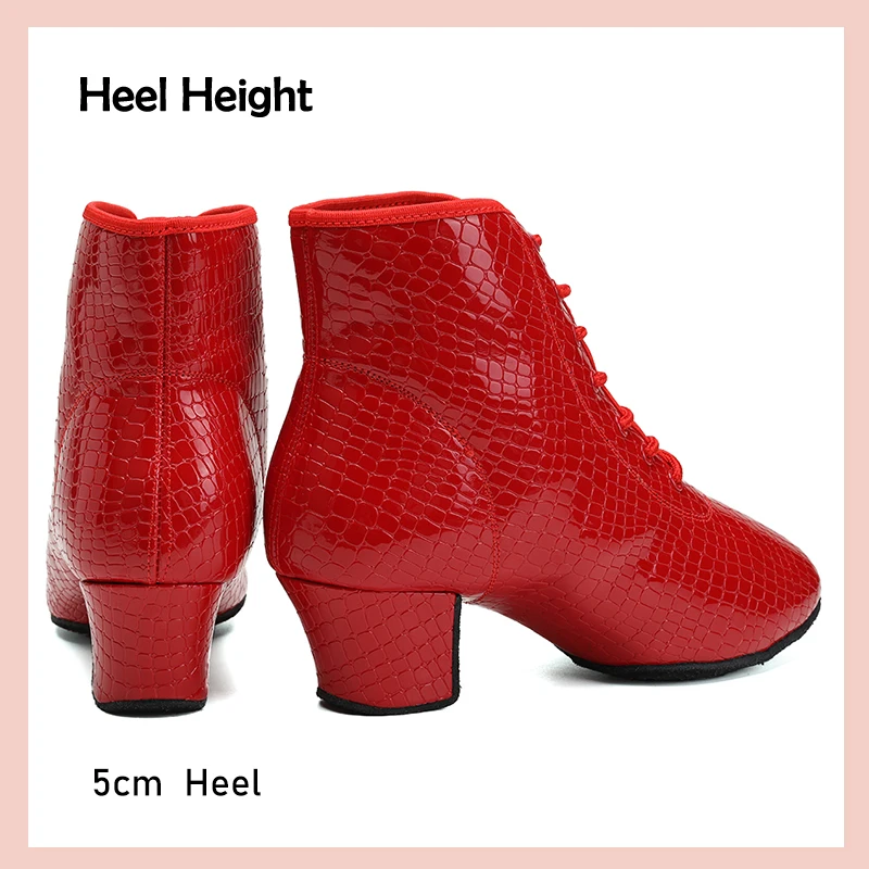 DKZSYIM NEW Women Latin Short Boots Ballroom Jazz Modern Dance Shoes Lace Up Dancing Boots Red Black Sports Dancing Sneakers