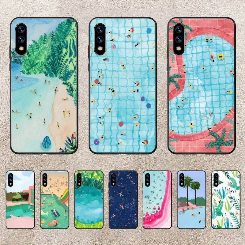 

Funny Illustration Summer Sky Wwimming Pool Phone Case For Huawei P10 P20 P30 P50 Lite Pro P Smart Plus Cove Fundas